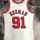 #91 Rodman Bulls 1997-98 M&N jersey white with The trophy  (heat pressed)