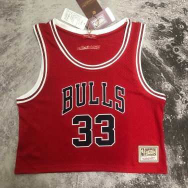 M&N #33 Pippen Bulls Women's navel exposed jersey red (heat pressed)