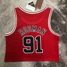 M&N #91 Rodman Bulls Women's navel exposed jersey red (heat pressed)
