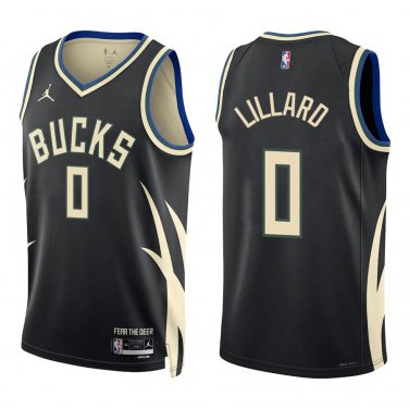 Bucks #0 Damian Lillard Black Statement Swingman Jersey