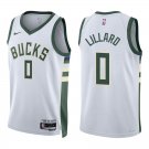 Bucks #0 Damian Lillard White Swingman Jersey