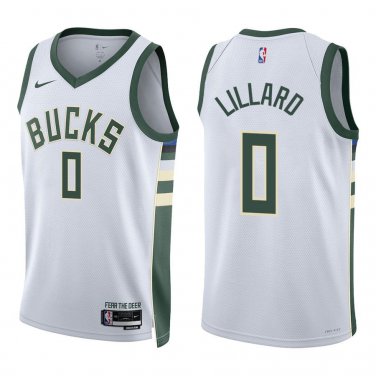 Bucks #0 Damian Lillard White Swingman Jersey