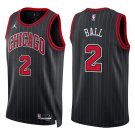 Bulls #2 Lonzo Ball Black Stripes Swingman Jersey