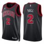 Bulls #2 Lonzo Ball Black Stripes Swingman Jersey