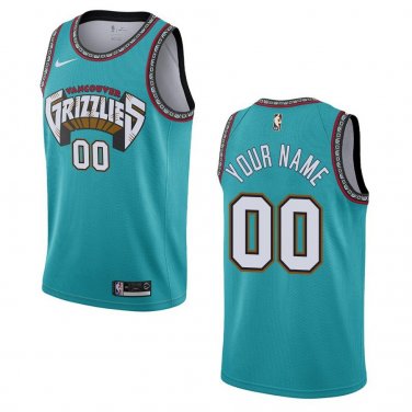 Grizzlies #00 Custom Name And Number Teal Classic Swingman Jersey