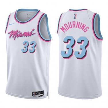 Heat #33 Alonzo Mourning White City Swingman Jersey