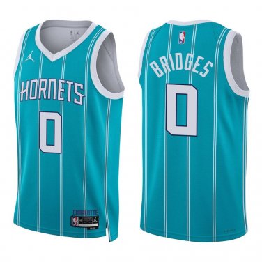 Hornets #0 Miles Bridges Teal Stripes Swingman Jersey