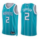Hornets #2 Larry Johnson Teal Stripes Swingman Jersey