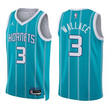 Hornets #3 Gerald Wallace Teal Stripes Swingman Jersey
