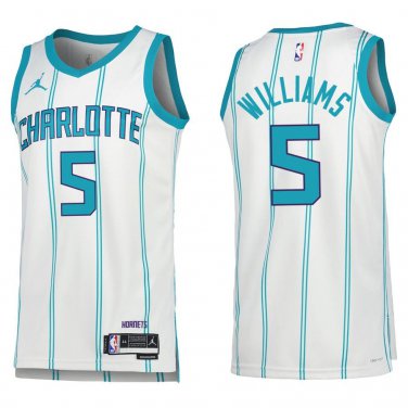 Hornets #5 Mark Williams White Stripe Swingman Jersey