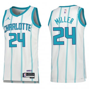 Hornets #24 Brandon Miller White Stripe Swingman Jersey