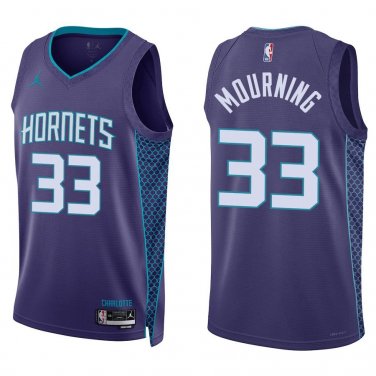 Hornets #33 Alonzo Mourning Purple Swingman Jersey
