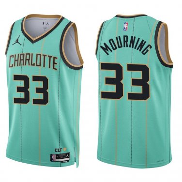 Hornets #33 Alonzo Mourning Teal City Swingman Jersey