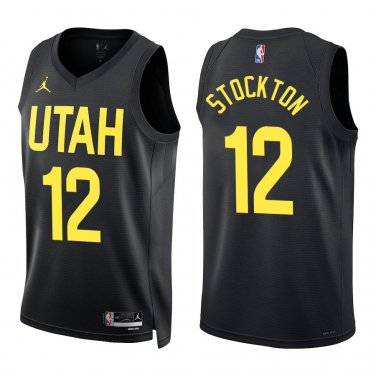 Jazz #12 John Stockton Black Swingman Jersey
