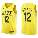 Jazz #12 John Stockton Gold Swingman Jersey