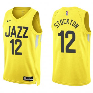 Jazz #12 John Stockton Gold Swingman Jersey