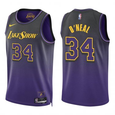 Lakers #34 Shaquille O'Neal Black Purple City Swingman Jersey