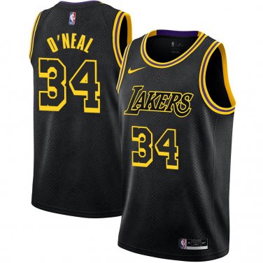 Lakers #34 Shaquille O'Neal Black Snake Swingman Jersey