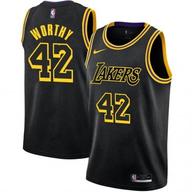 Lakers #42 James Worthy Black Snake Swingman Jersey