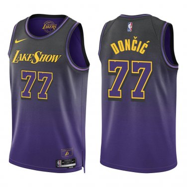Lakers #77 Luka Doncic Black Purple City Swingman Jersey