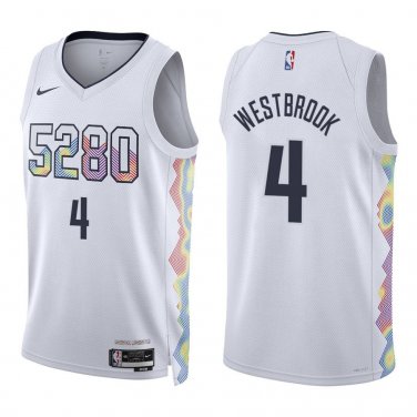 Nuggets #4 Russell Westbrook White City Swingman Jersey