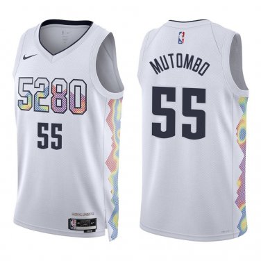 Nuggets #55 Dikembe Mutombo White City Swingman Jersey