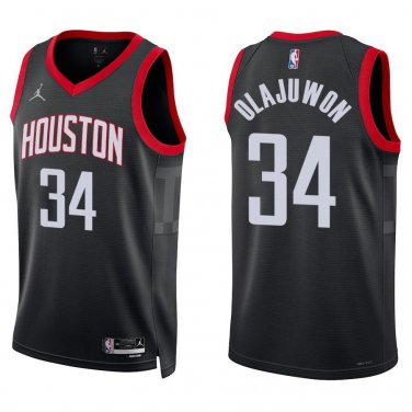 Rockets #34 Hakeem Olajuwon Black Statement Swingman Jersey