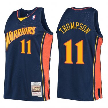 Warriors #11 Klay Thompson Navy Throwback Swingman Jersey