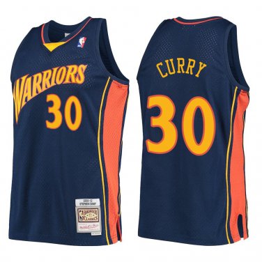 Warriors #30 Stephen Curry Navy Throwback Swingman Jersey