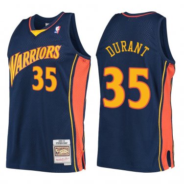 Warriors #35 Kevin Durant Navy Throwback Swingman Jersey