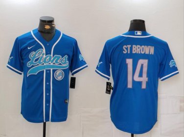 Amon-Ra St. Brown #14 Detroit Lions Stitched Jersey Blue