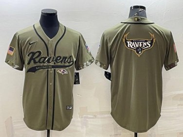 Activewear  Baltimore Ravens Uniform Blank Jerseys Olive Salute Service Baseball Shirt