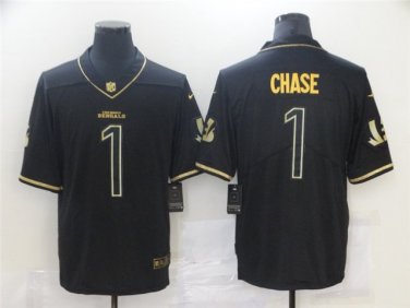 Activewear  Uniform #1 Ja'Marr Chase Jerseys Black Golded Edition Limited Shirt