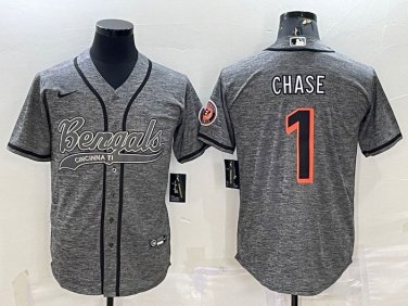 Activewear  Uniform #1 Ja'Marr Chase Jerseys Grey Baseball CoolBase Shirt
