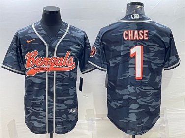 Activewear  Uniform #1 Ja'Marr Chase Jerseys Grey Camo Baseball CoolBase Shirt