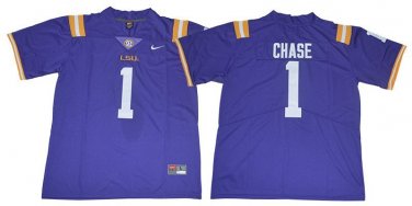 Activewear  Uniform #1 Ja'Marr Chase Jerseys Purple L S U Tigers College Shirt