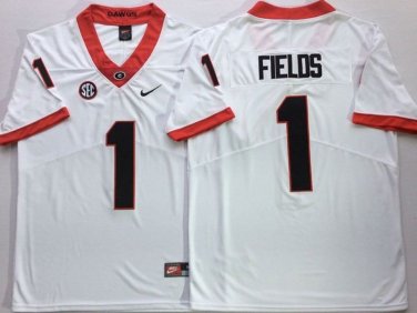 Activewear  Uniform #1 Justin Fields Jerseys White GA Bulldogs College Shirt