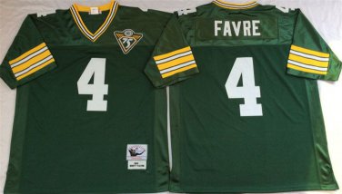 Activewear  Uniform #4 Brett Favre Jerseys M&N Vintage Green Throwback Shirt