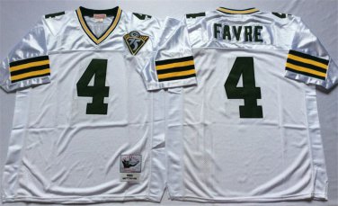 Activewear  Uniform #4 Brett Favre Jerseys M&N Vintage White Throwback Shirt