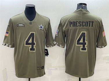 Activewear  Uniform #4 Dak Prescott Jerseys 2022 Olive Salute To Service Limited Shirt