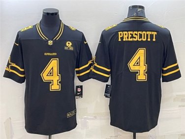 Activewear  Uniform #4 Dak Prescott Jerseys Black Gold Est.1960 Patch Limited Shirt