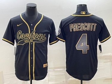 Activewear  Uniform #4 Dak Prescott Jerseys Black Golded Baseball CoolBase Shirt