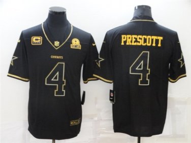 Activewear  Uniform #4 Dak Prescott Jerseys Black Golded C and Est.1960 Patch Shirt