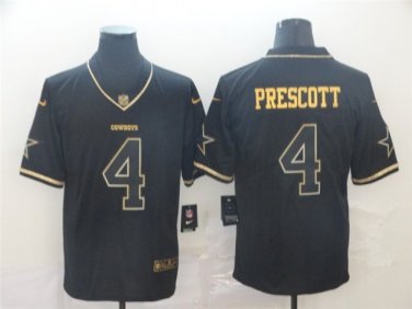 Activewear  Uniform #4 Dak Prescott Jerseys Black Golded Edition Limited Shirt