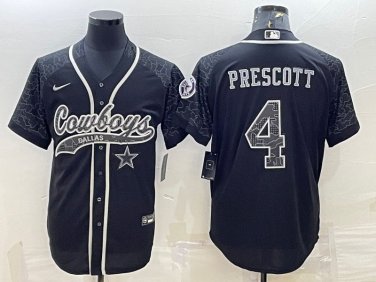 Activewear  Uniform #4 Dak Prescott Jerseys Black RFLCTV Baseball CoolBase Shirt