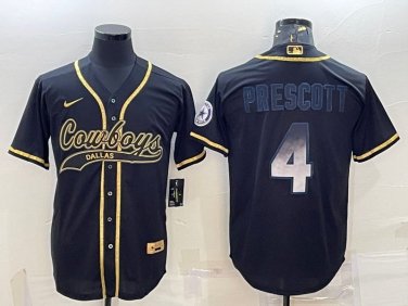 Activewear  Uniform #4 Dak Prescott Jerseys Black Smoke Golded Baseball CoolBase Shirt