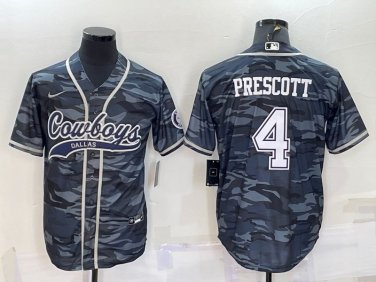 Activewear  Uniform #4 Dak Prescott Jerseys Grey Camo Baseball CoolBase Shirt