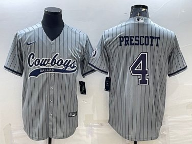 Activewear  Uniform #4 Dak Prescott Jerseys Grey Pinstripe Baseball CoolBase Shirt