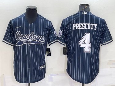 Activewear  Uniform #4 Dak Prescott Jerseys Navy Pinstripe Baseball CoolBase Shirt