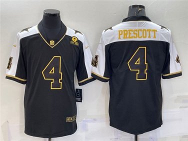 Activewear  Uniform #4 Dak Prescott Jerseys Thanksgiving Black Gold Limited Shirt